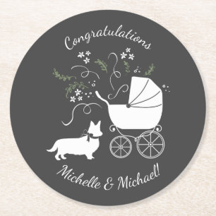 Corgi Dog Baby shower Puppy Gray Welsh Pembroke Ronde Kartonnen Onderzetter