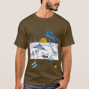 Corgi Dog Beach Uitzicht met palmbomen en zeilbote T-shirt