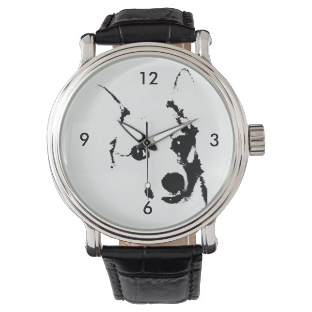 Corgi Dog Black en White Ink Sketch Horloge (Voorkant)