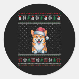 Corgi Dog Dearing Santa Hat Ugly Xmas Hondenliefhe Ronde Sticker