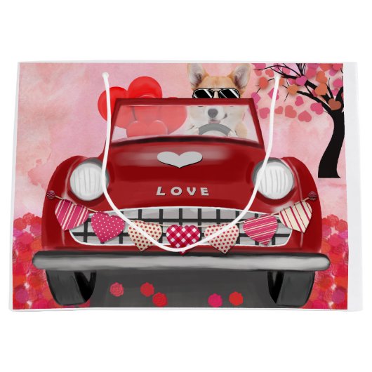 Corgi Dog Driving Car with Hearts Valentijns Groot Cadeauzakje (Voorkant)