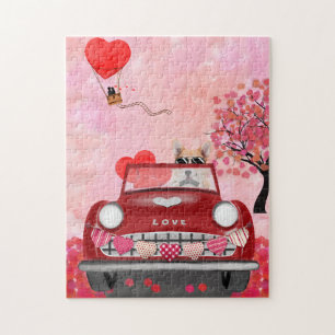Corgi Dog Driving Car with Hearts Valentijns Legpuzzel