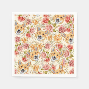 CORGI DOG EN ENGELSE ROZEN PAPIERDECOUPAGINA SERVET