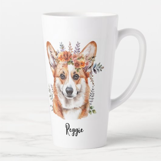 Corgi Dog Floral Sublimation Design Latte Mok (Rechts)