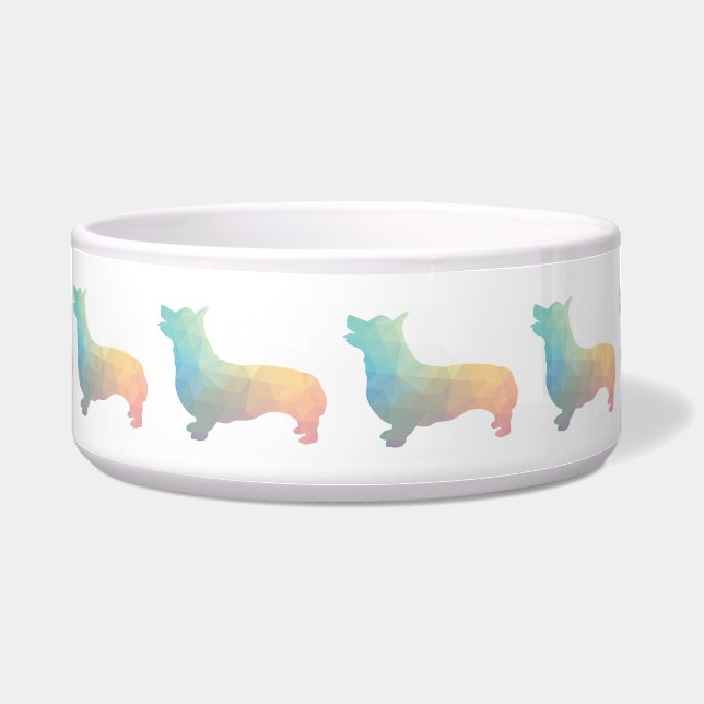 Corgi Dog Geometric Pattern Silhouette Pastel Voerbakje (Voorkant)