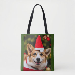 Corgi dog glimlacht kerst plezier draagtas