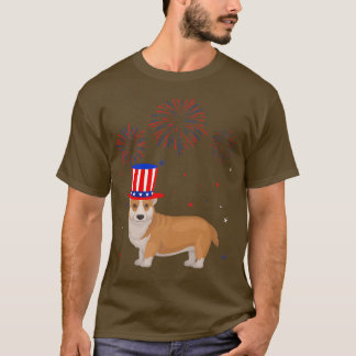 Corgi Dog Graphic Red White Blue Fireworks Decor 4 T-shirt