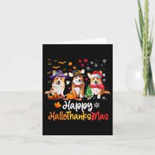 Corgi Dog Halloween Kerstfeest Happy Hallothanksma Kaart