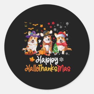 Corgi Dog Halloween Kerstfeest Happy Hallothanksma Ronde Sticker