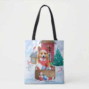 Corgi Dog in het sneeuwkersthondenhuis Draagtas