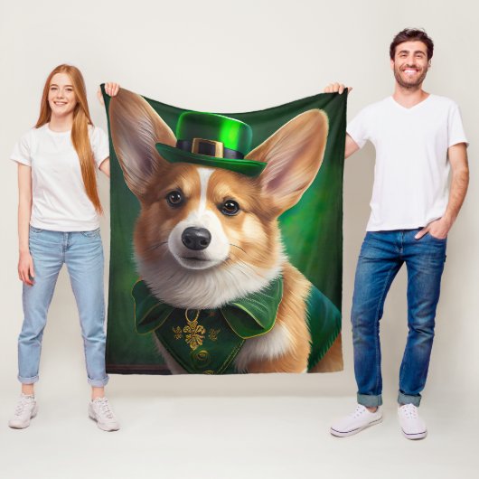 Corgi Dog in St. Patrick's Day Dress Fleece Deken (In situ)