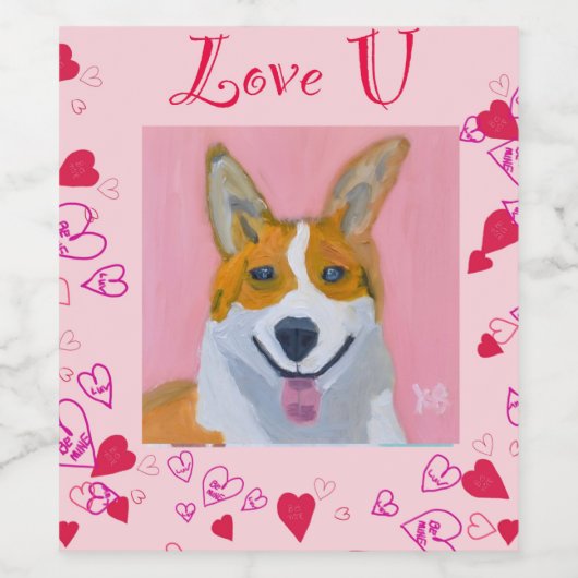 Corgi Dog Love U Wijn Etiket (Enkel label)
