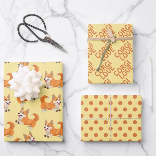 Corgi Dog Love Wrapping Papier ensemble de 3 (Recto)