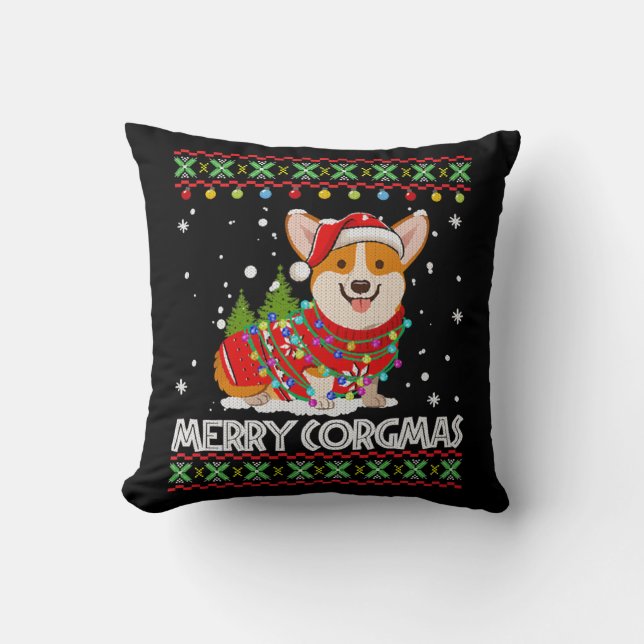 Corgi Dog Merry Corgmas Santa Kussen (Voorkant)