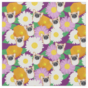 Corgi Dog met Flowers Paars Pattered Stof