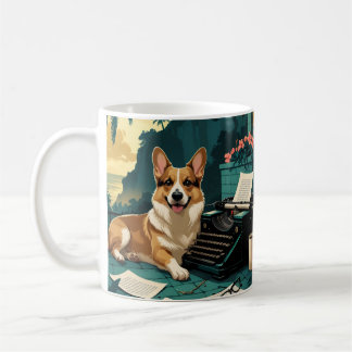 Corgi Dog met glanzende vacht en een meneer Koffiemok