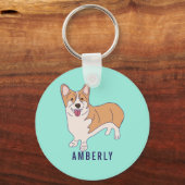 Corgi Dog Mint Green personaliseren Sleutelhanger (Voorkant)