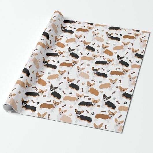 Corgi Dog Paws and Botten Wrapping Paper Cadeaupapier (Uitgerold)