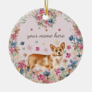 Corgi Dog Puppy flower print Keramisch Ornament