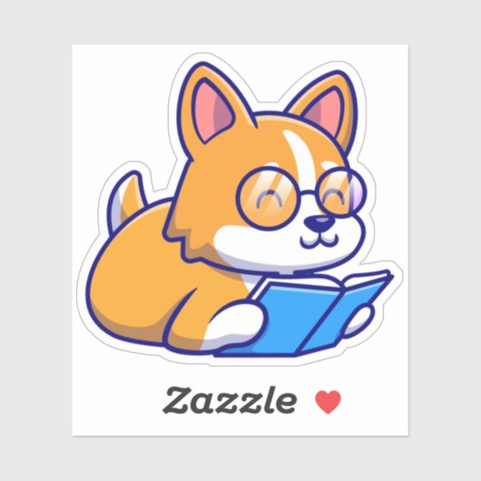 Corgi Dog Reading Book Sticker (Vel)