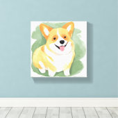 Corgi Dog | Schattigee Hondenras Waterverf Canvas Afdruk (Insitu (Houten vloer))