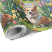 Corgi Dog Spring Bloemen Schilderen Cadeaupapier (Rol Hoek)