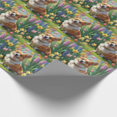 Corgi Dog Spring Bloemen Schilderen Cadeaupapier (Hoek)