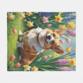 Corgi Dog Spring Bloemen Schilderen Fleece Deken