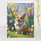 Corgi Dog Spring Bloemen Schilderen Kaart (Gele Bloem)