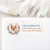 Corgi Dog Spring Flowers Wreath Etiket (Insitu)