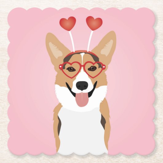 Corgi Dog Valentijnsdag Kartonnen Onderzetters (Voorkant)