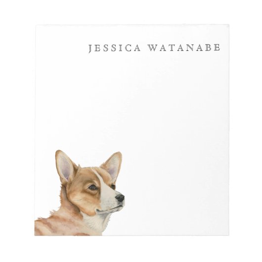 Corgi Dog Waterverf Art | Naam toevoegen Notitieblok (Voorkant)