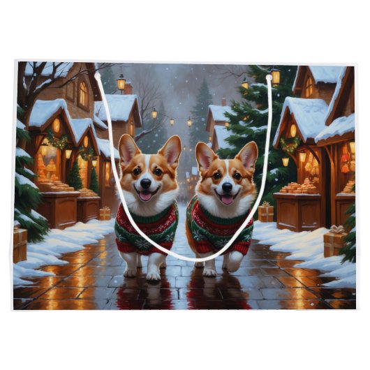 Corgi Dogs Christmas Snow Holiday Groot Cadeauzakje (Achterkant)