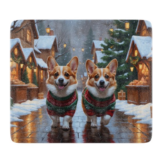 Corgi Dogs Christmas Snow Holiday Snijplank (Voorkant)