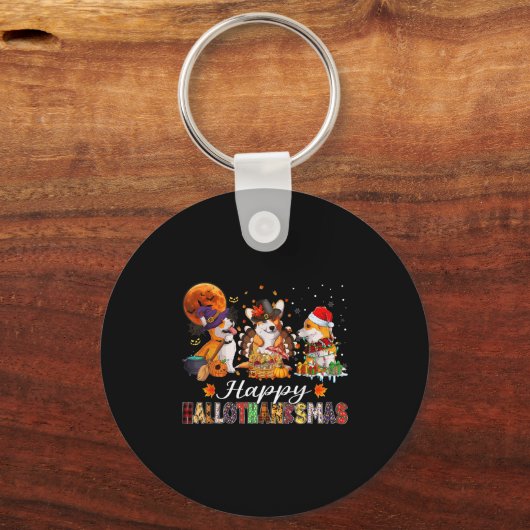 Corgi Dogs Halloween Thanksgiving Christmas Hallot Sleutelhanger (Voorkant)
