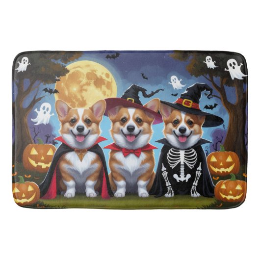 Corgi Dogs Pumpkin Halloween Grappig Badmat (Voorkant)