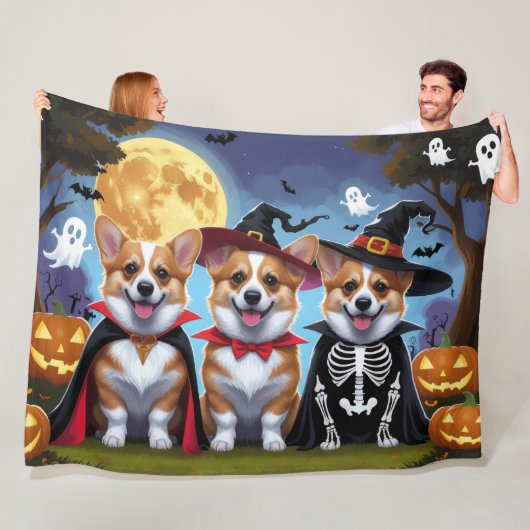 Corgi Dogs Pumpkin Halloween Grappig Fleece Deken (In situ)