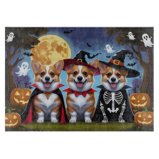 Corgi Dogs Pumpkin Halloween Grappig Snijplank (Voorkant)