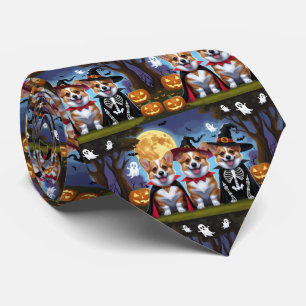 Corgi Dogs Pumpkin Halloween Grappig Stropdas