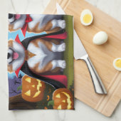 Corgi Dogs Pumpkin Halloween Grappig Theedoek (Quarter Fold)