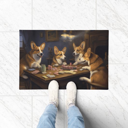 Corgi Dogs Spelen Poker Art Deurmat (Binnen)