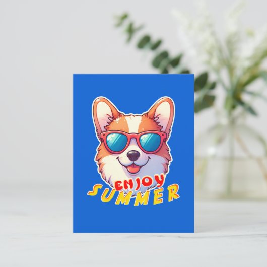 Corgi draagt een zonnebril Enjoy summer Briefkaart (Staand voorkant)