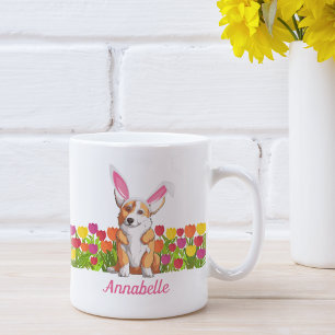 Corgi Easter Bunny Flowers Cute Personalized Koffiemok
