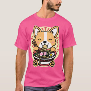 Corgi Eating Ramen Cute Kawaii Noodles T-shirt