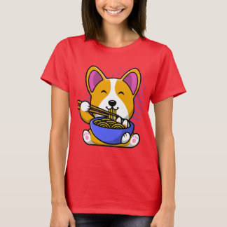 Corgi Eating Ramen Schattige Kawaii Noodles T-shir T-shirt
