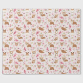 Corgi en Cherry Blossom Sakura Pink Pattern Cadeaupapier (Vlak)