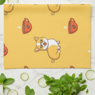 Corgi- en koffie-patroon theedoek