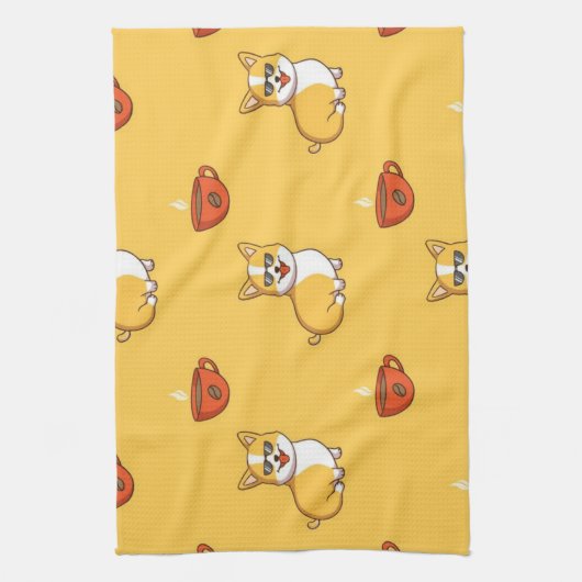 Corgi- en koffiepatroon theedoek (Verticaal)