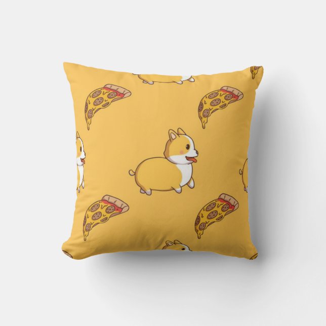 Corgi En Pizza Slice Patroon Kussen (Voorkant)