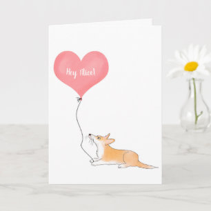 Corgi et ballon personnalisés Je vous aime carte